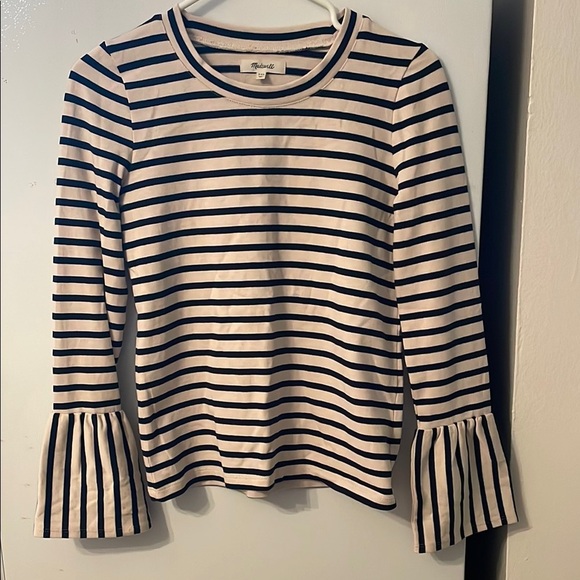 Madewell Womens XXS Striped Long Sleeve Top with Flared Cuffs 100% Cotton - Picture 1 of 6